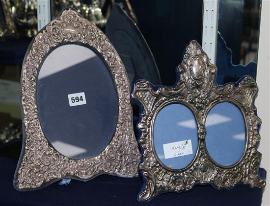 A 1980s silver mounted oval photograph frame and a similar double frame, largest 13in.